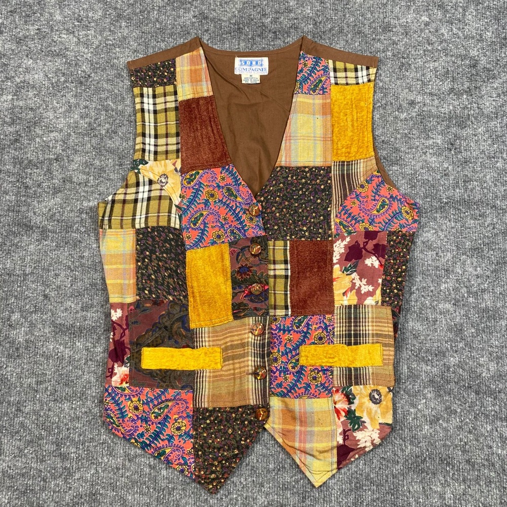 Soho Compagnie Womens Patchwork Vest Multicolor Cotton Boho Paisley Floral Med M
